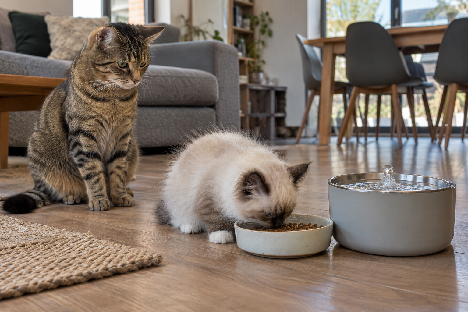 A feeding and resting area for a kitten